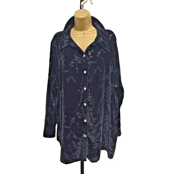 Vtg Jaclyn Smith Black Velvet Burnout Blouse Womens 2X Plus Whimsigoth Floral - Picture 1 of 7